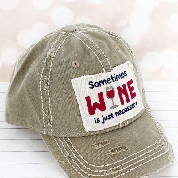 NWT Distressed Sometimes Wine Necessary Cap - Picture 3 of 3